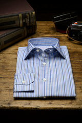 Camicia Multi Riga Popeline Blue Fatta a Mano