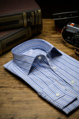Camicia Multi Riga Popeline Blue Fatta a Mano