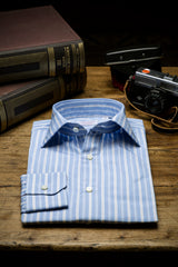 Camicia Multi Riga Popeline Celeste Fatta a Mano