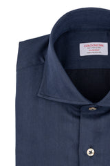 Navy Herringbone Flannel Shirt — Cotton and Tencel | Cordone1956