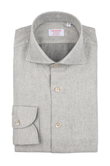 Pearl Grey Herringbone Flannel Shirt — Cotton and Tencel | Cordone1956