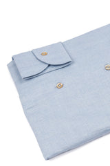 Camicia Tinta Unita Panama Celeste Fatta a Mano