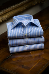 Camicia Multi Riga Popeline Celeste Fatta a Mano
