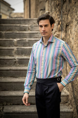 Blue Cotton Summer Trousers Biforcuto