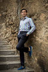Blue Cotton Summer Trousers Biforcuto