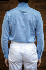 Light Azure Linen Blend Polo Shirt Handmade