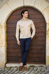 Polo Beige Manica Lunga One Piece Filo di Scozia