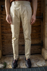Beige Cotton Summer Trousers Biforcuto