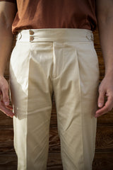 Beige Cotton Summer Trousers Biforcuto