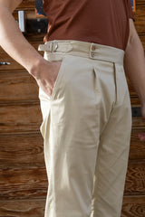 Beige Cotton Summer Trousers Biforcuto