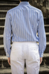Camicia Multi Riga Popeline Blue Fatta a Mano