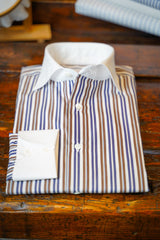 Camicia Righe Popeline Con Collo Bianco