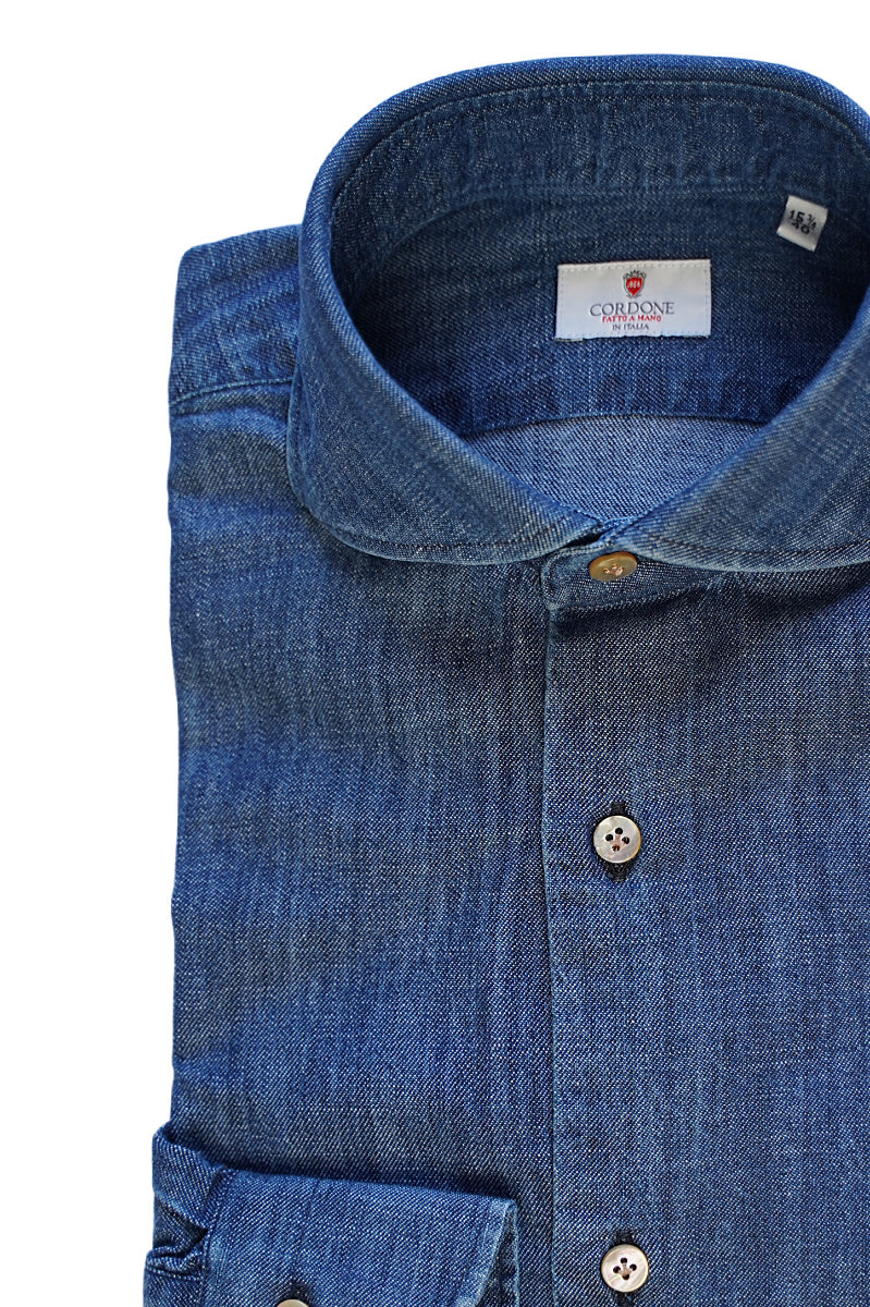 Mid Blue Denim Shirt- Italian Cotton - Handmade in Italy