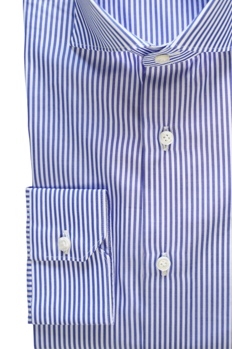 Blue And White Stripe Shirt- Italian Cotton - Handmade in Italy