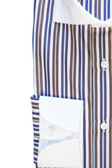 Camicia Righe Popeline Con Collo Bianco