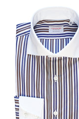 Camicia Righe Popeline Con Collo Bianco