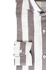 Wide Striped Brown and White Shirt in Linen Blend - Outlet