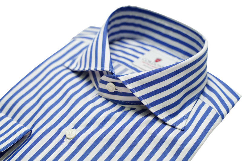 Super Twill Big Stripes Bluette- Italian Cotton - Handmade in Italy