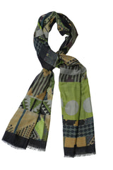 Abstract Rhombus Design Green wool&Cashmere