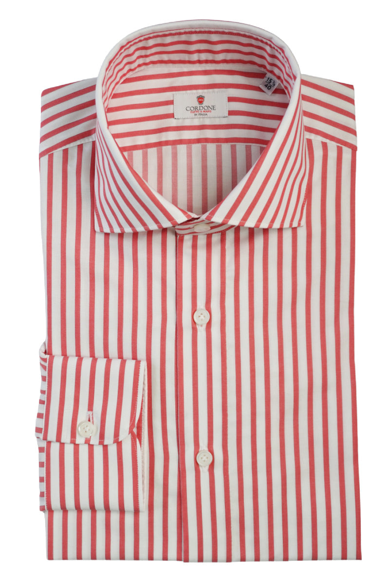 Red and White Striped Oxford Shirt - Italian Cotton - Handmade in