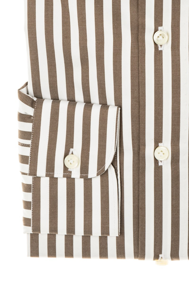 Zaffiro Big Stripes Brown and White  - Italian Cotton - Handmade in Italy
