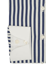 White Collar Bold Striped Blue Popeline Shirt