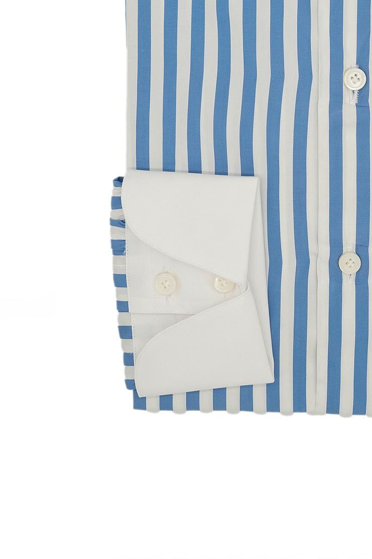 Camicia Popeline con colletto bianco a righe azzurre