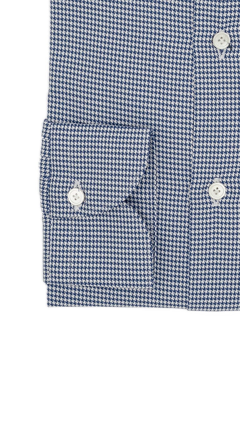 Easy Iron Pied-De-Poule Twill Shirt Blue