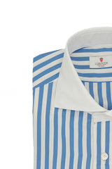 Camicia Popeline con colletto bianco a righe azzurre