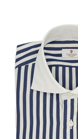 White Collar Bold Striped Blue Popeline Shirt