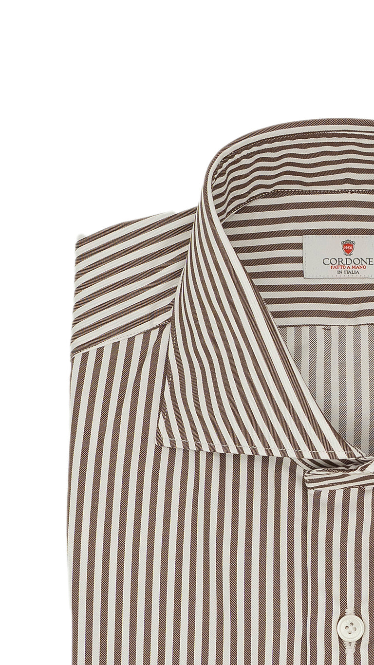 Camicia in twill a righe marrone