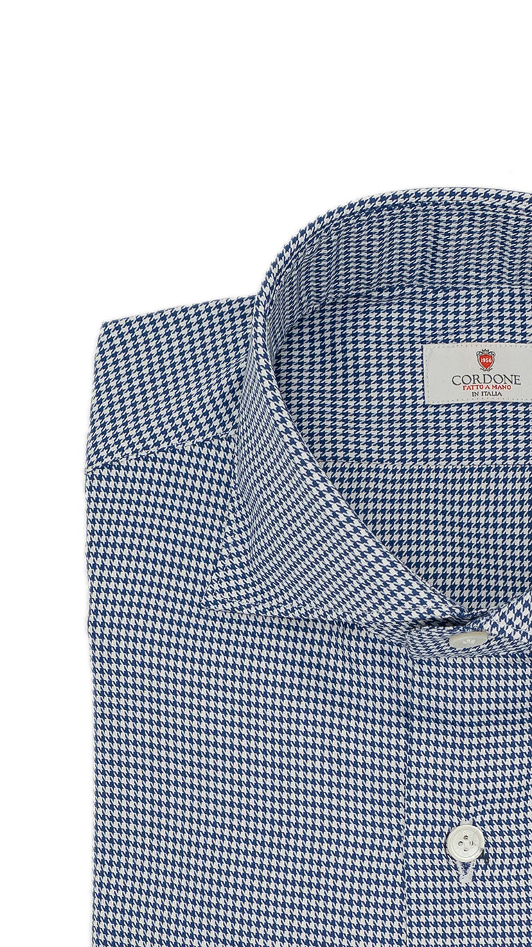 Easy Iron Pied-De-Poule Twill Shirt Blue