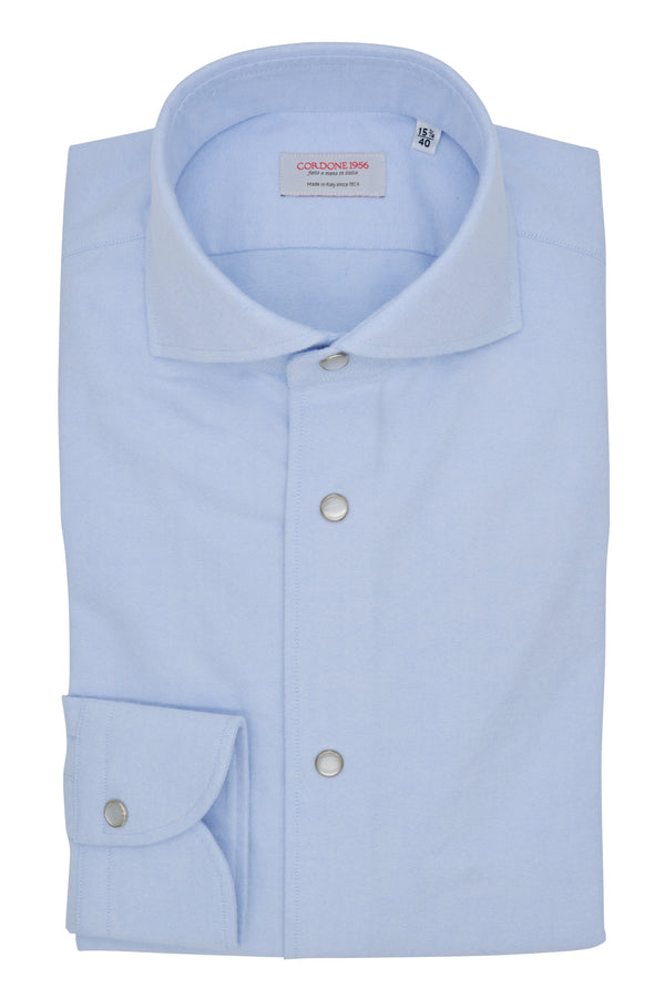 Azure Oxford Brush Shirt - Italian Cotton - Handmade in Italy