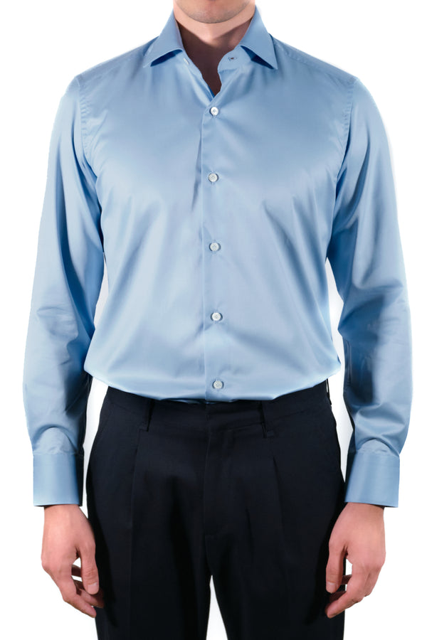 Elegant Azure Shirt - Italian Cotton - Handmade in Italy