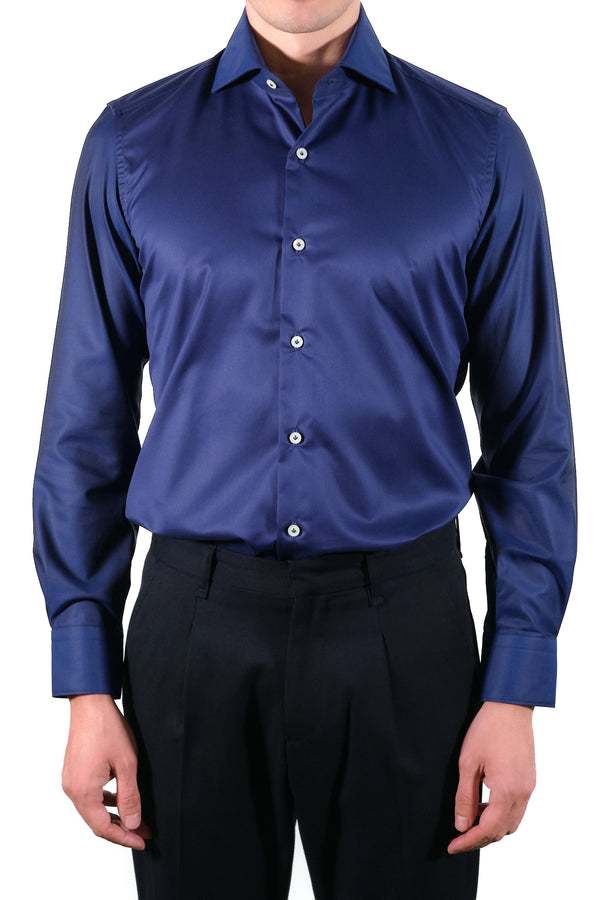 Elegant Blue Shirt - Italian Cotton - Handmade in Italy