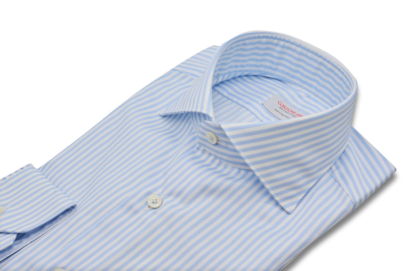 Elegant Shirt With White and Light Blue Stripes - Italian Cotton - Handmade in Italy - VIP