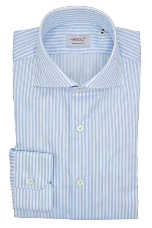 Elegant Shirt With White and Light Blue Stripes - Italian Cotton - Handmade in Italy - VIP