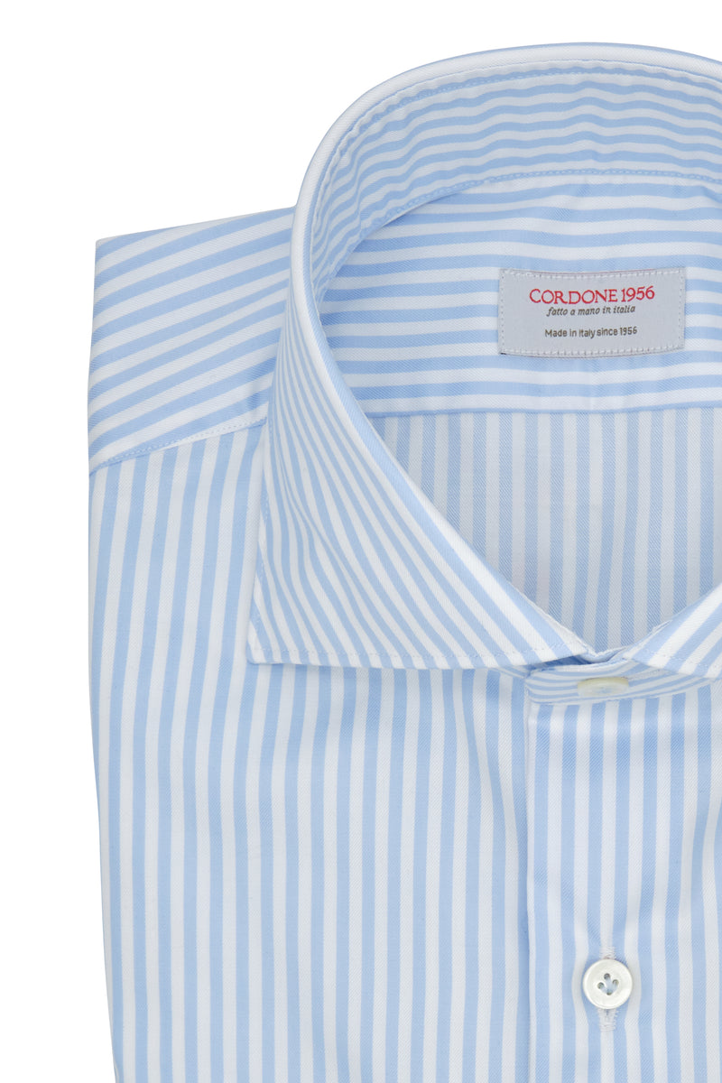 Elegant Shirt With White and Light Blue Stripes - Italian Cotton - Handmade in Italy - VIP