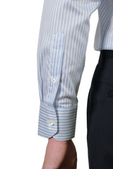 Elegant Shirt With White and Light Blue Stripes - Italian Cotton - Handmade in Italy - VIP