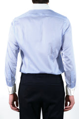 White and Azure  Striped Shirt with White Collar and Cuffs - Italian cotton - Handmade in Italy - VIP