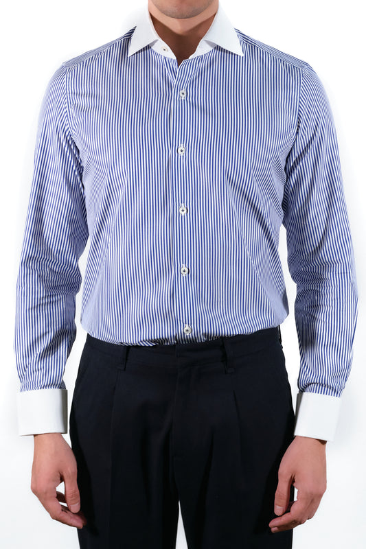 White and Blue Striped Shirt with White Collar and Cuffs - Italian cotton - Handmade in Italy - VIP