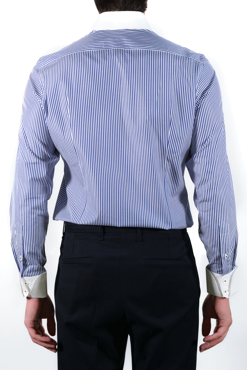 White and Blue Striped Shirt with White Collar and Cuffs - Italian cotton - Handmade in Italy - VIP