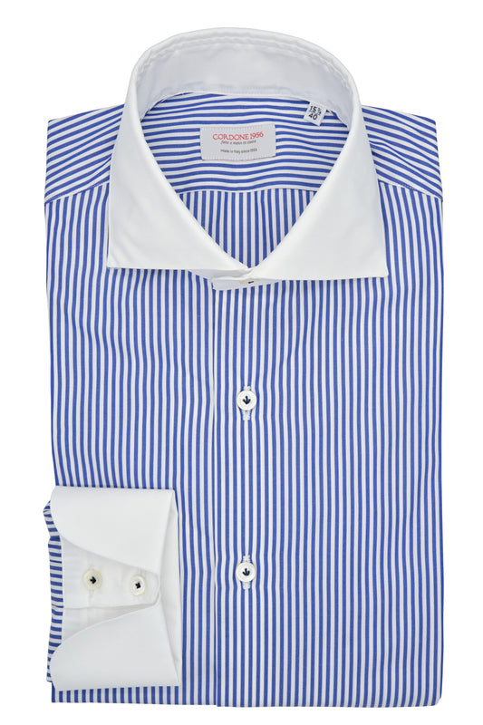 White and Blue Striped Shirt with White Collar and Cuffs - Italian cotton - Handmade in Italy - VIP