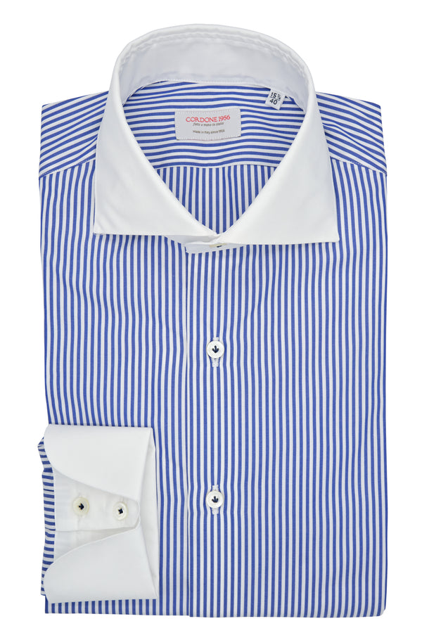 White and Blue Striped Shirt with White Collar and Cuffs - Italian cotton - Handmade in Italy