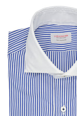 White and Blue Striped Shirt with White Collar and Cuffs - Italian cotton - Handmade in Italy