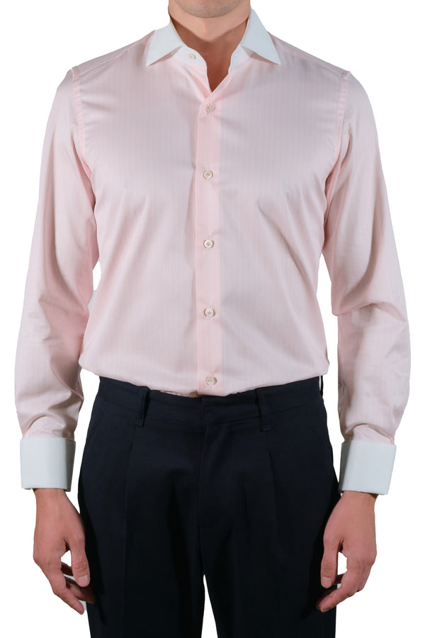 White and Pink Little Striped Shirt with White Collar and Cuffs - Italian cotton - Handmade in Italy