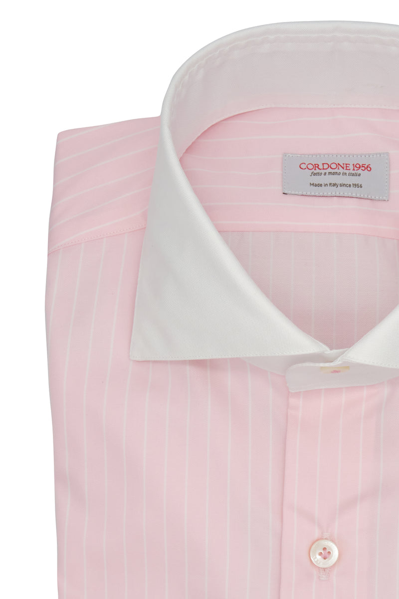 White and Pink Little Striped Shirt with White Collar and Cuffs - Italian cotton - Handmade in Italy