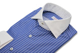 White and Blue Little Striped Shirt with White Collar and Cuffs - Italian cotton - Handmade in Italy