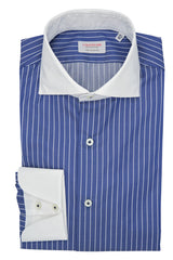 White and Blue Little Striped Shirt with White Collar and Cuffs - Italian cotton - Handmade in Italy