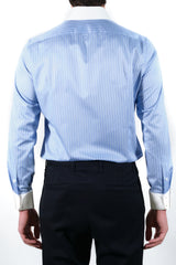 White and Azure Little Striped Shirt with White Collar and Cuffs - Italian cotton - Handmade in Italy - VIP